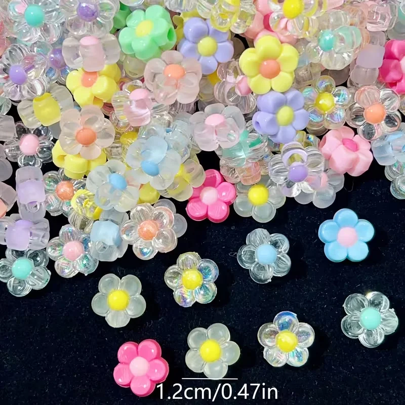 110pcs 12mm Mixed Style Colored Acrylic Sunflower Flower Beads, For DIY Cothing Making Clothing tailoring supplies