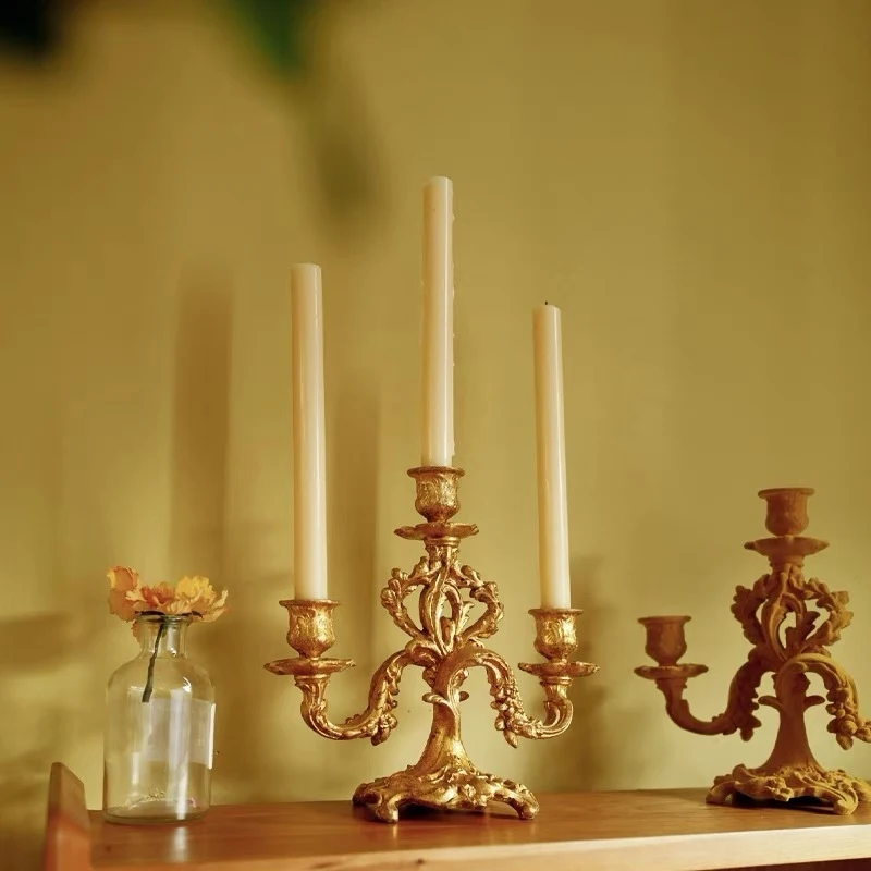 French-style Baroque Vintage Candlestick gold Candle Holder Ornament European-style Table Decoration