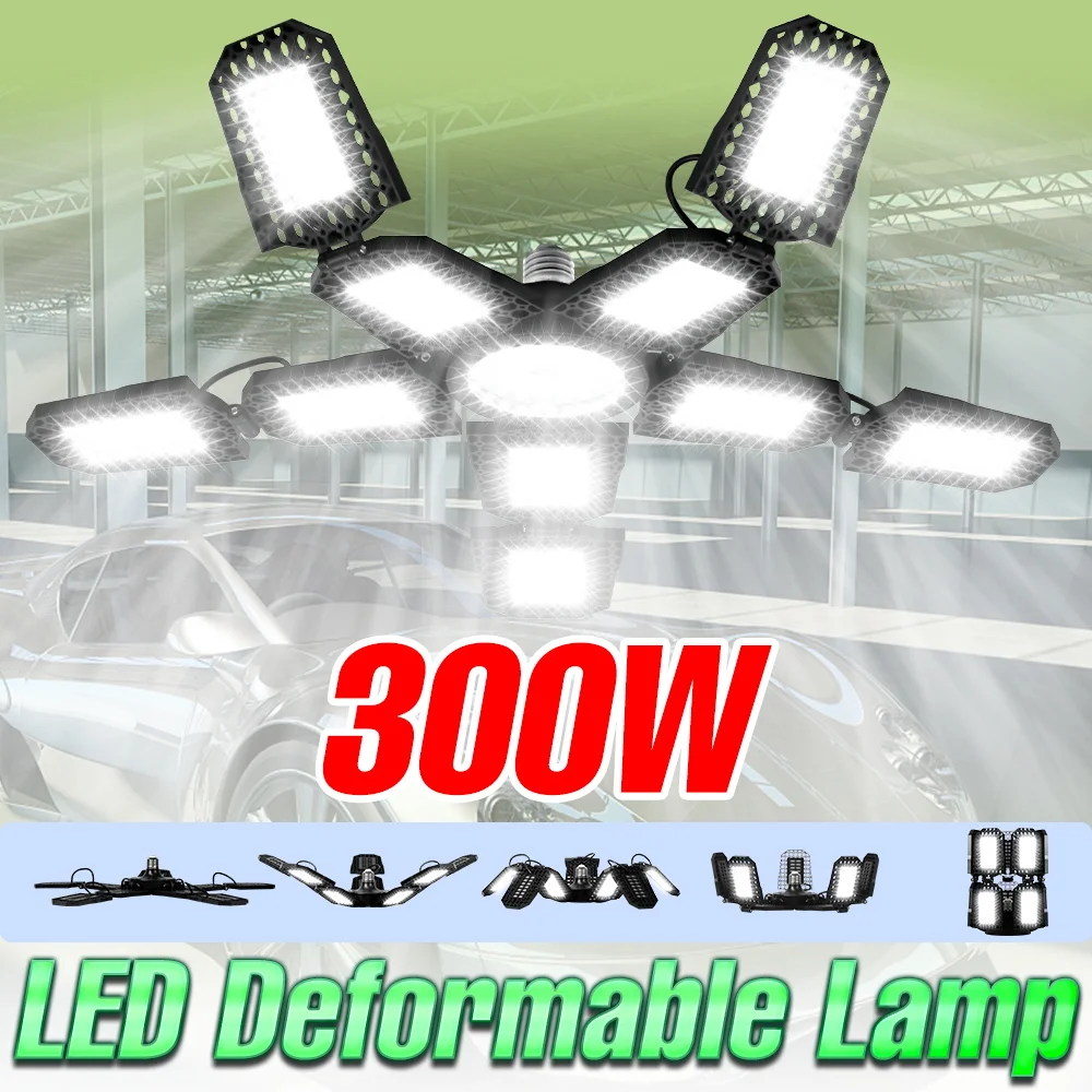 

300W LED Garage Light 220V Parking Lot Ceiling Lamp Bulbs E27 Foldable Deformable Workshop Lights Storehouse Basements Lighting