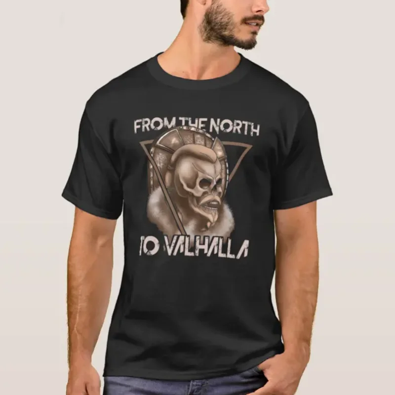 From The North To Valhalla Nordic Mytholog VikingerWarrior Skull T Shirt New 100% Cotton Short Sleeve O-Neck Casual Mens T-shirt