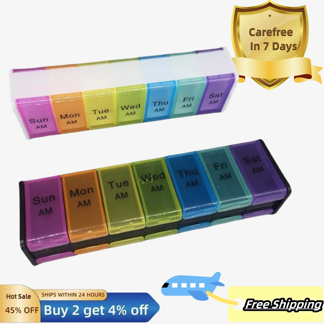 

Pill Box with Lid Transparent Dust-proof 7 Day Portable 14 Grids AM/PM Vitamin Tablet Organizer Box Household Supplies