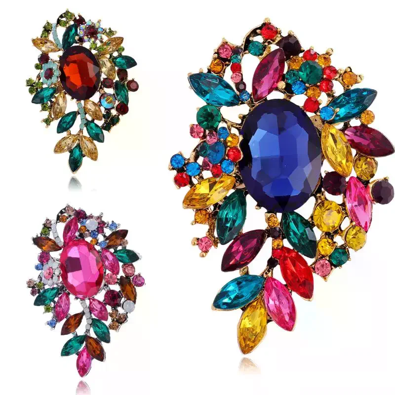 Luxury Full Crystal Exaggerated Broocch For Women Men Elegant Rhinestone Waterdrop Pin Lady Clothing Coat Corsages Accessories