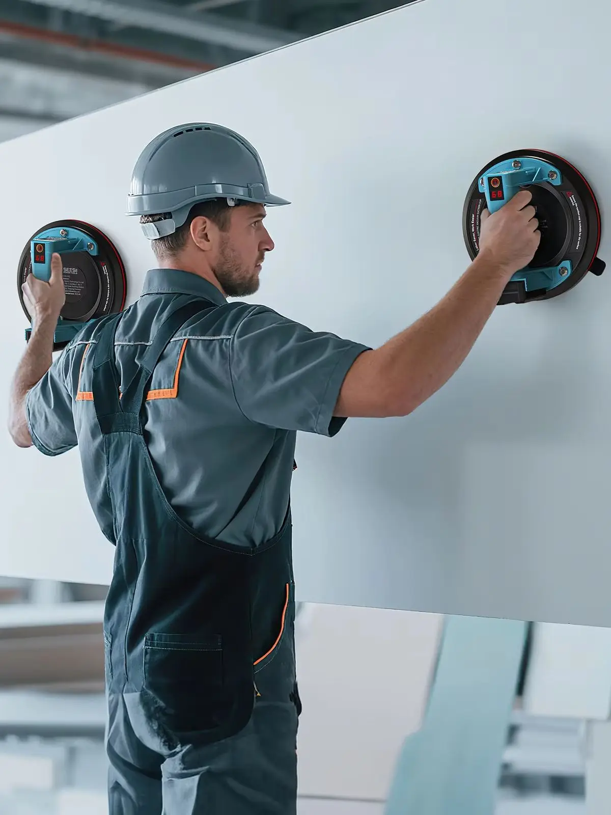 SEESII Elektrische Saugnäpfe für Fliesen, 600 LBS Autoglas-Saugnäpfe |   8" Hochleistungs-Akku-Vakuum-Glasheber mit 4x 2400mAh Batterien, Display, für Stein-, Granit- und Fensterinstallation