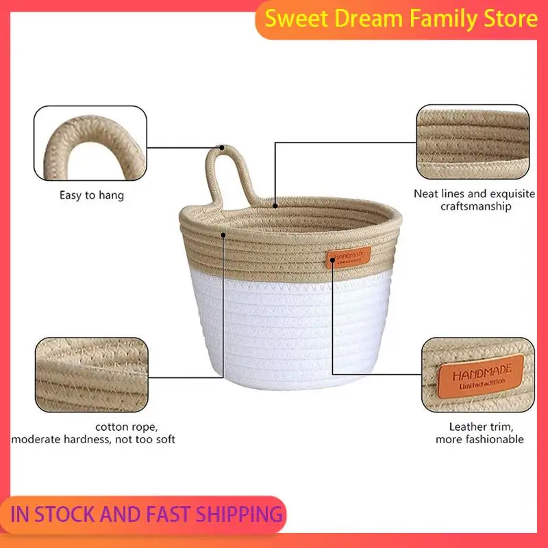 

SDFC-Настенная подвесная корзина для хранения, маленькие подвесные корзины из хлопчатобумажной веревки с ручкой, корзина для растений в стиле бохо для домашнего декора (4 шт.)