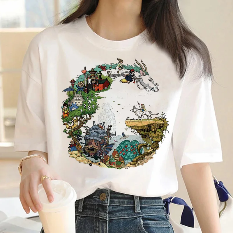 T-shirt imprimé graphique Dragon Anime japonais pour femmes, Harajuku Aesthetic Tshirt, blanc, décontracté, été, nouveau