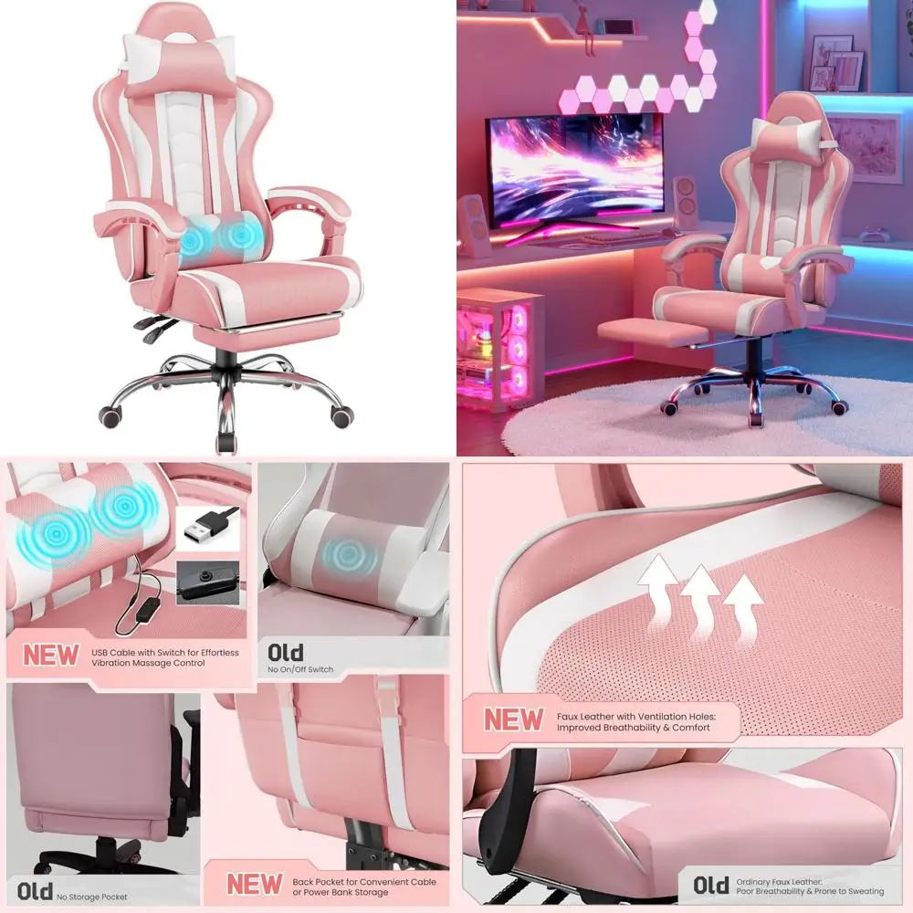 كرسي ألعاب دوار مريح مع دعم قطني للتدليك ومسند قدم قابل للتعديل وارتفاع لألعاب الكمبيوتر المريحة Sessi #1