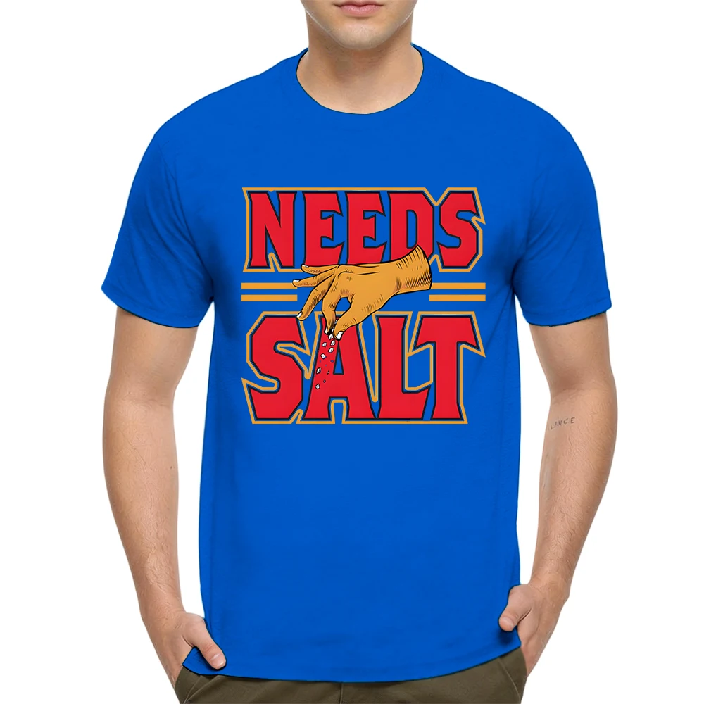 New Summer Mens 100% Cotton T Shirt Needs Salt Funny Hand Sprinkling Salt Graphic Print Breathable Short Sleeve Daily Wear