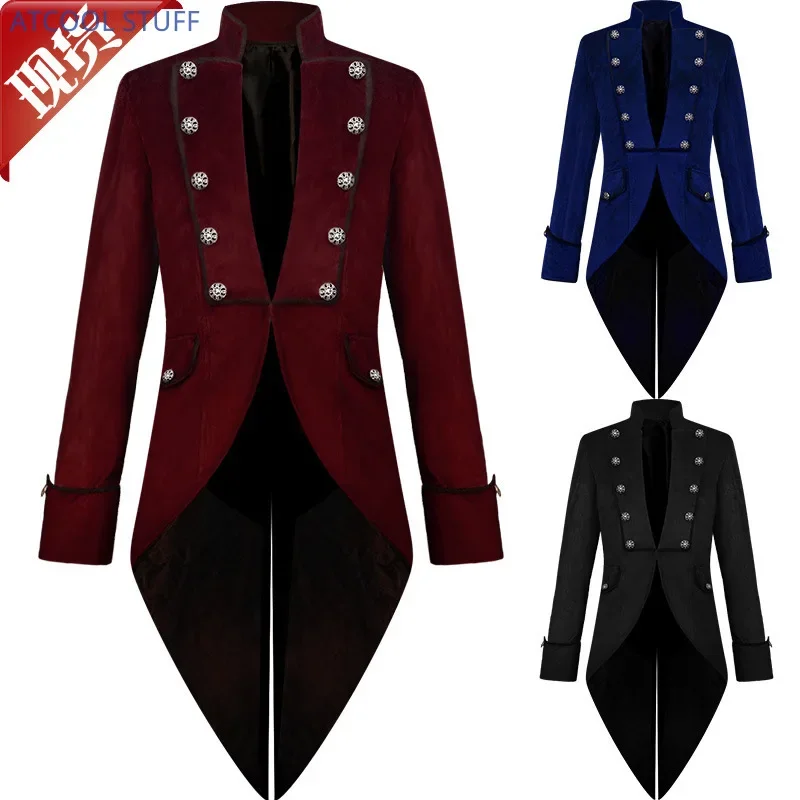 Classic Velet TailCoat Medieval Jacket Long Sleeve Steampunk Victorian Costume For Men Vintage Wedding Suit Nobel Cosplay