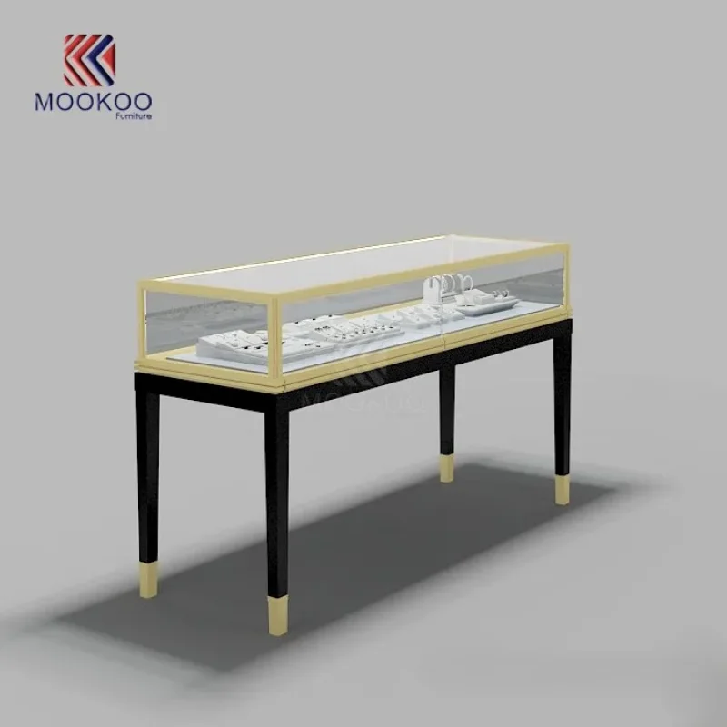 custom.Mookoo Furniture Direct Sale Jewelry Display Showcase with LED Lighting Heavy Duty Glass Back Retail Use