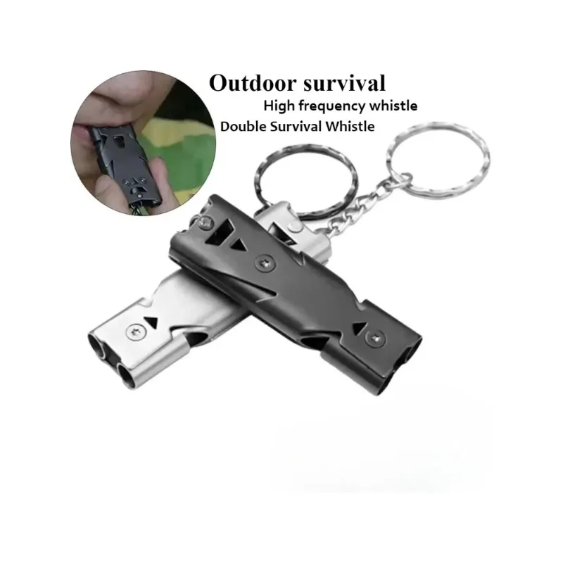 

Двойной свисток с высоким децибелом, брелок для выживания, аварийный инструмент, портативный многофункциональный кулон для кемпинга, 1 шт.