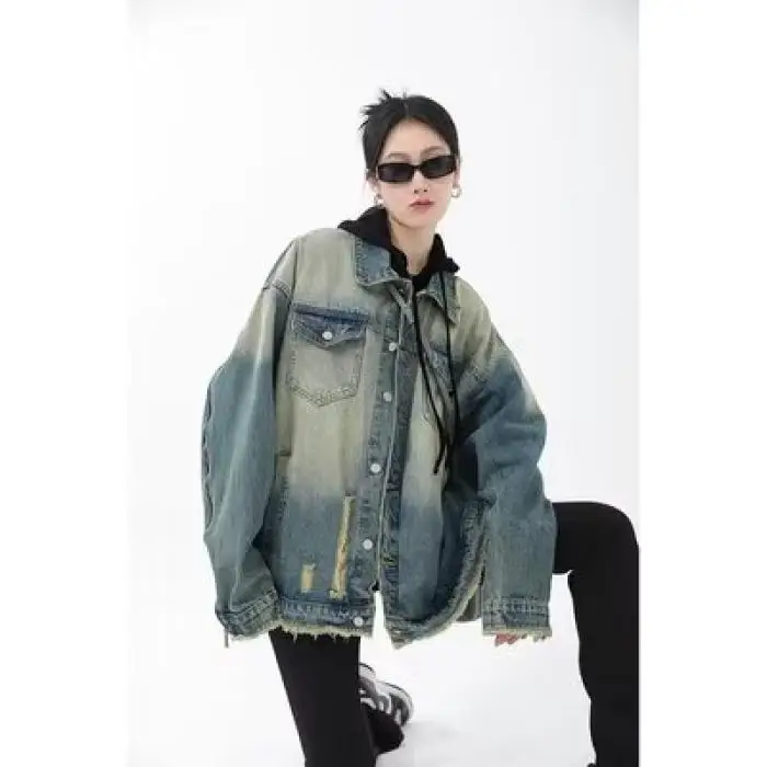 

Waed Vintage adient Denim Jaet Loose Fit Autumn New Sle Haome Casual Jaet Design Sensation Trendy Brand