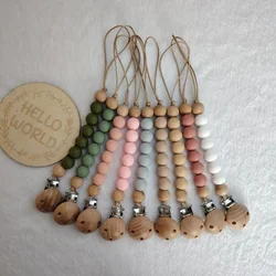 Baby Schnuller Clip Holz Farbe Silikon Perle Säugling Beißring Schnuller Anti-Drop-Kette Neugeborenen sicher Zahnen Spielzeug Dummy Nippel halter