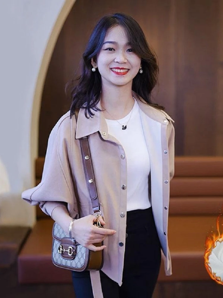 

Thiened Fce Winter Jaet женская свободная посадка Long Sve irt теплая верхняя одежда осенний дизайн Sense для похудения Sle