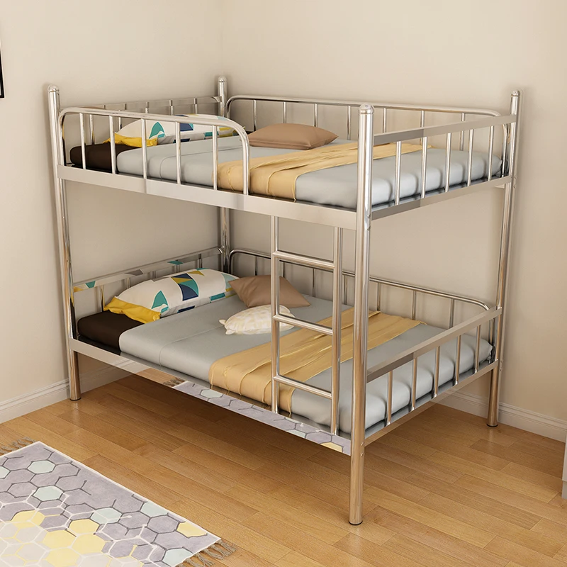 Stainless steel bed, 1.8-meter bunk bed with upper and lower bunk beds, employee bed, household small unit type 304 thickened