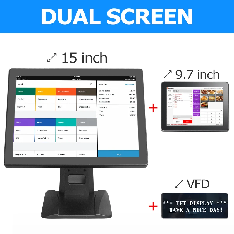 نظام نقاط البيع لآلة تسجيل المدفوعات النقدية Windows 10 الكل في واحد شاشة تعمل باللمس Pos Terminal Retail Pos System للمقصف