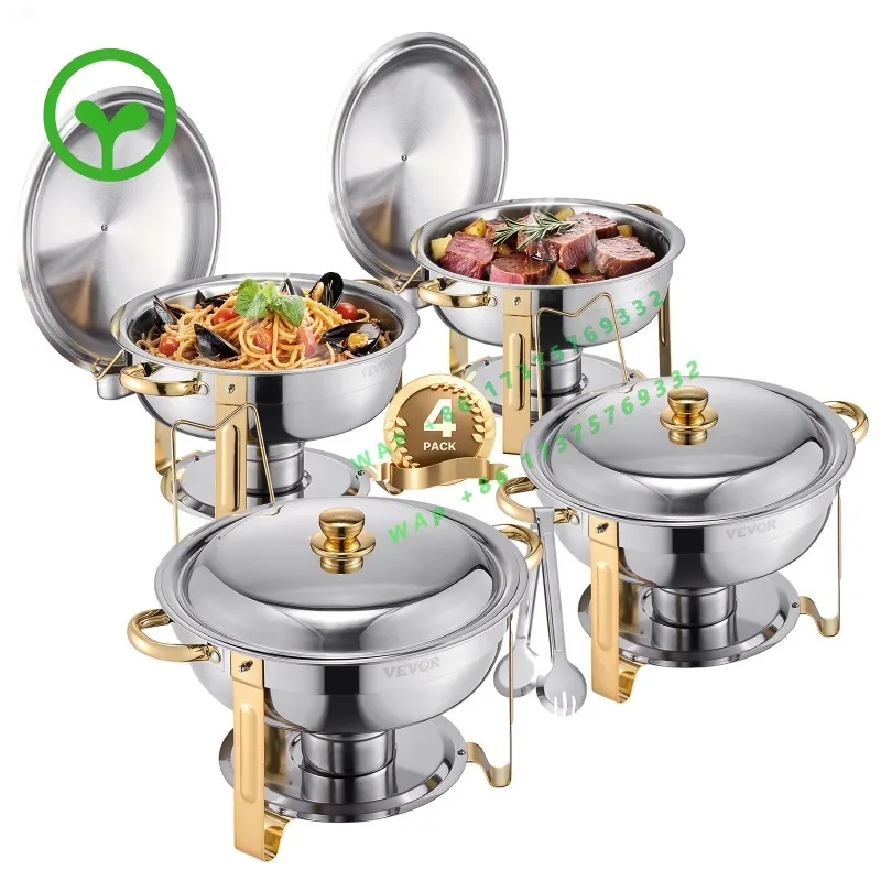 【Premium】SucceBuy 4 Pack Chafing Dish Buffet Set Stainless Steel Chafer w/4 Full Size Pan Round Catering Warmer Server for Party