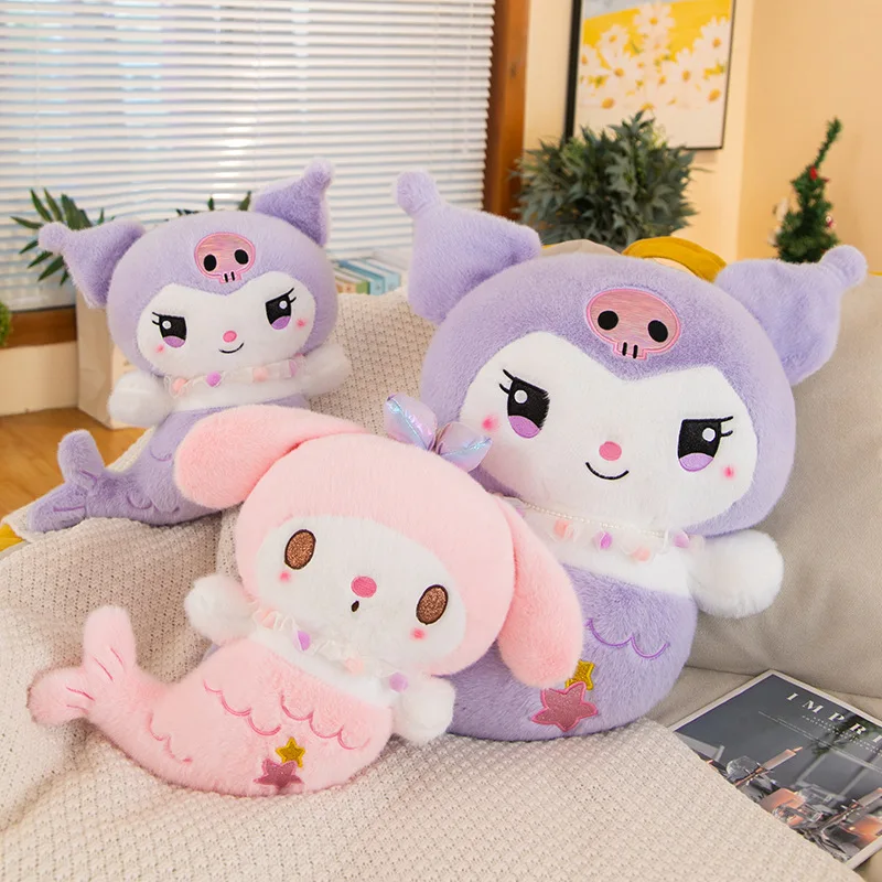 40-70cm Cute Sanrio Kuromi My Melody Mermaid Plush Toy Kawaii Transformed Plushies Soft Stuffed Doll Cushion Kids Pillow Gifts