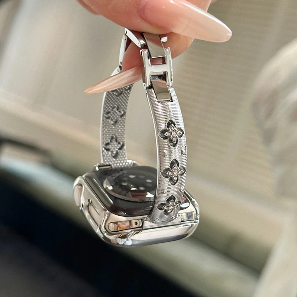 Luxury Hollow Strap For Apple Watch Band 46 38 41 40 44 42 45 49 mm Metal Bracelet iWatch Series 10 9 8 7 6 5 SE Ultra 2 Jewelry