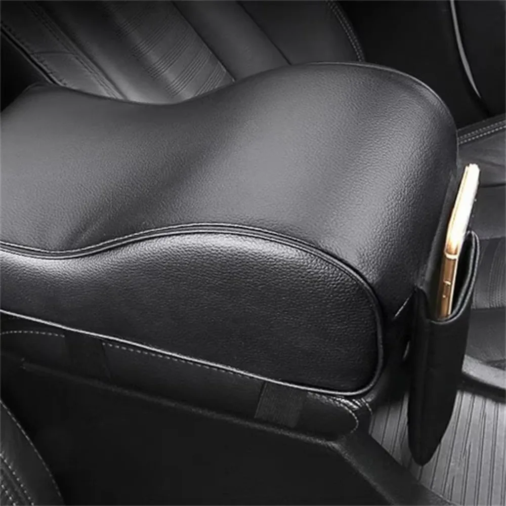 New Leather Car Armrest Pad with Pocket Mobile Phone Holder Armrest Cushion Universal Height Increasing Pad Car Interior