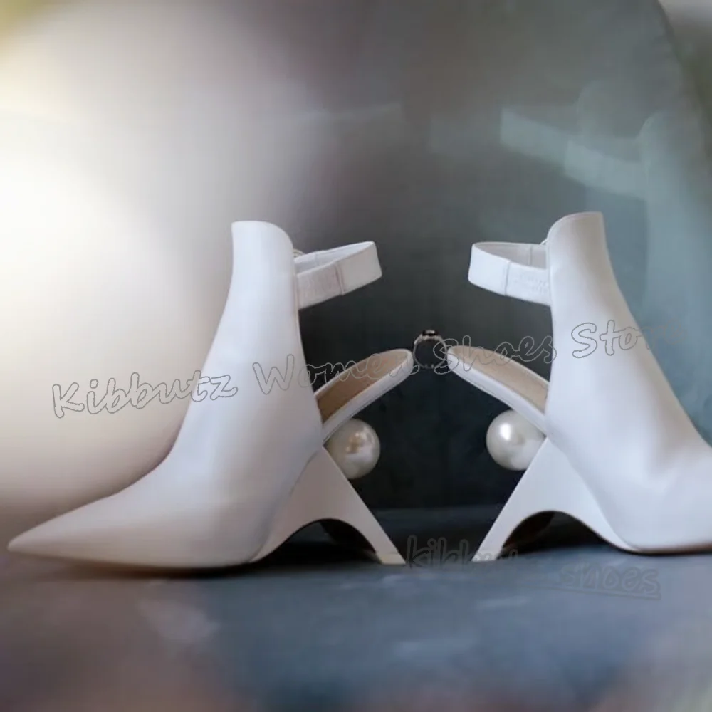 

Pearls Heels Pumps Ankle Boots Belt Buckle Pointed Toe Leather Solid Color Luxury Fashion Elegant Concise Sexy Party Shoes New