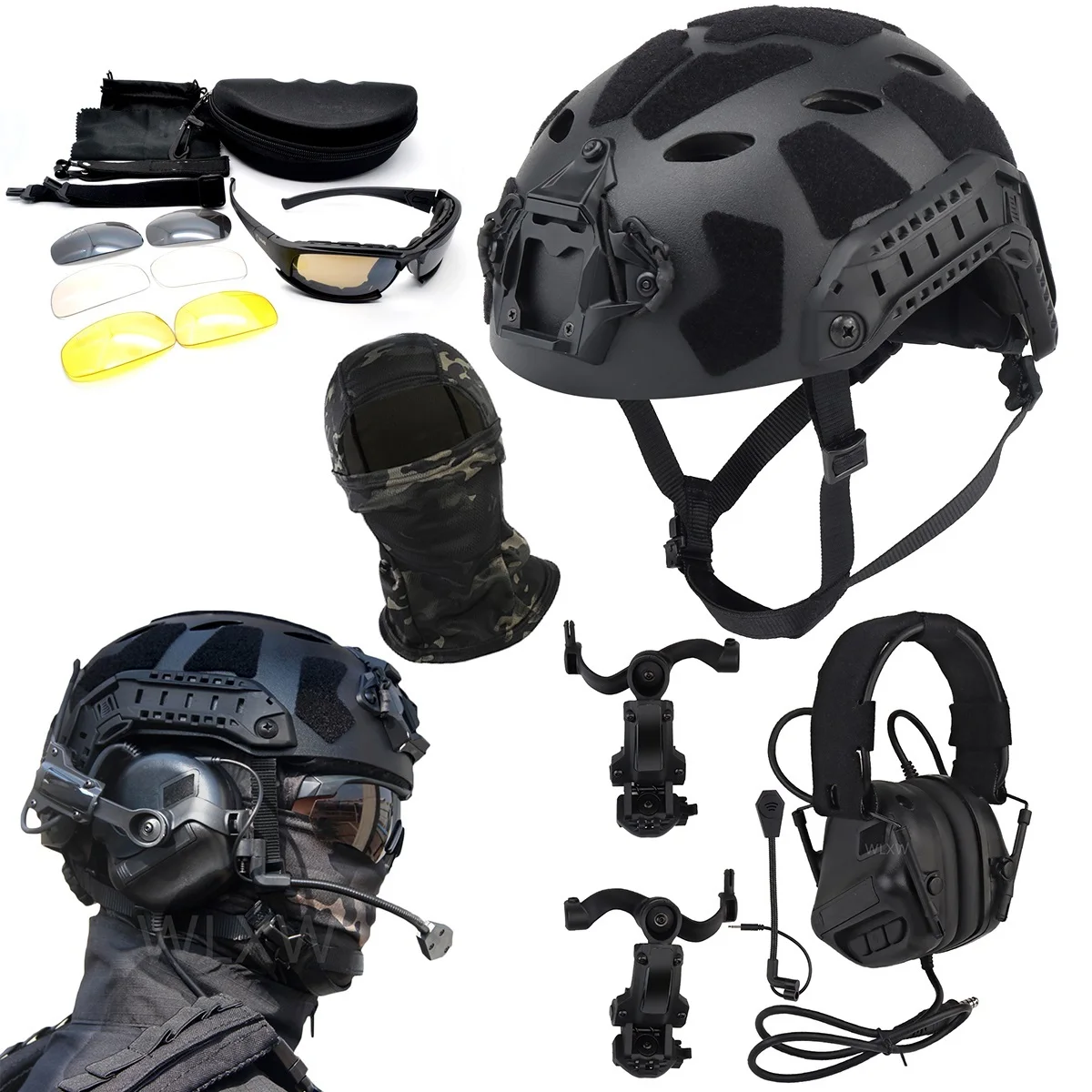 Tactical Airsoft Helmet Airsoft Headphone Four Colors Goggles Balaclava Full Mask for Outdoor Paintball Shooting Cs Game