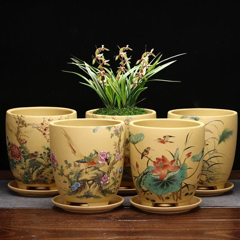 Purple Sand Flower Pot Tray High-end Boutique Orchid Dedicated Small Old Pile Tabletop Green Plant Garden
