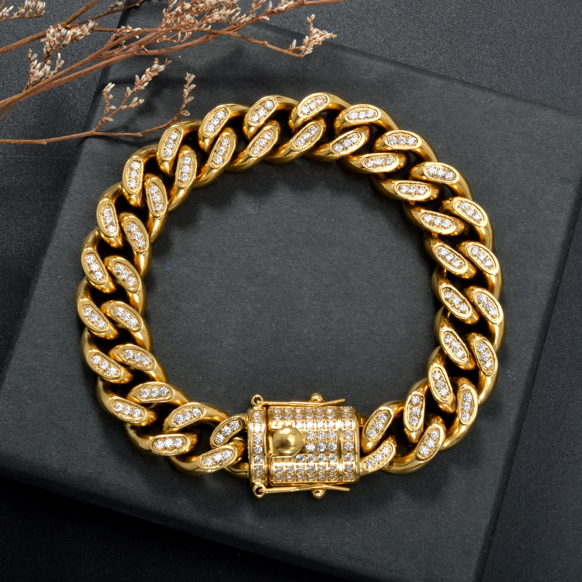 New Men's and Women's Cuban Chain Inlaid Synthetic Three-Dimensional Zirconia Hip-hop Punk Birthday Party Banquet Jewelry Gifts