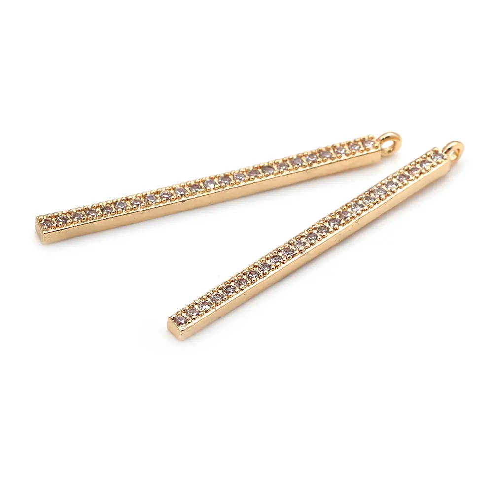 18K Gold Color Brass and Zircon Rectangle Tassel Charms Pendants High Quality Diy Jewelry Making Necklace Earrings for Women