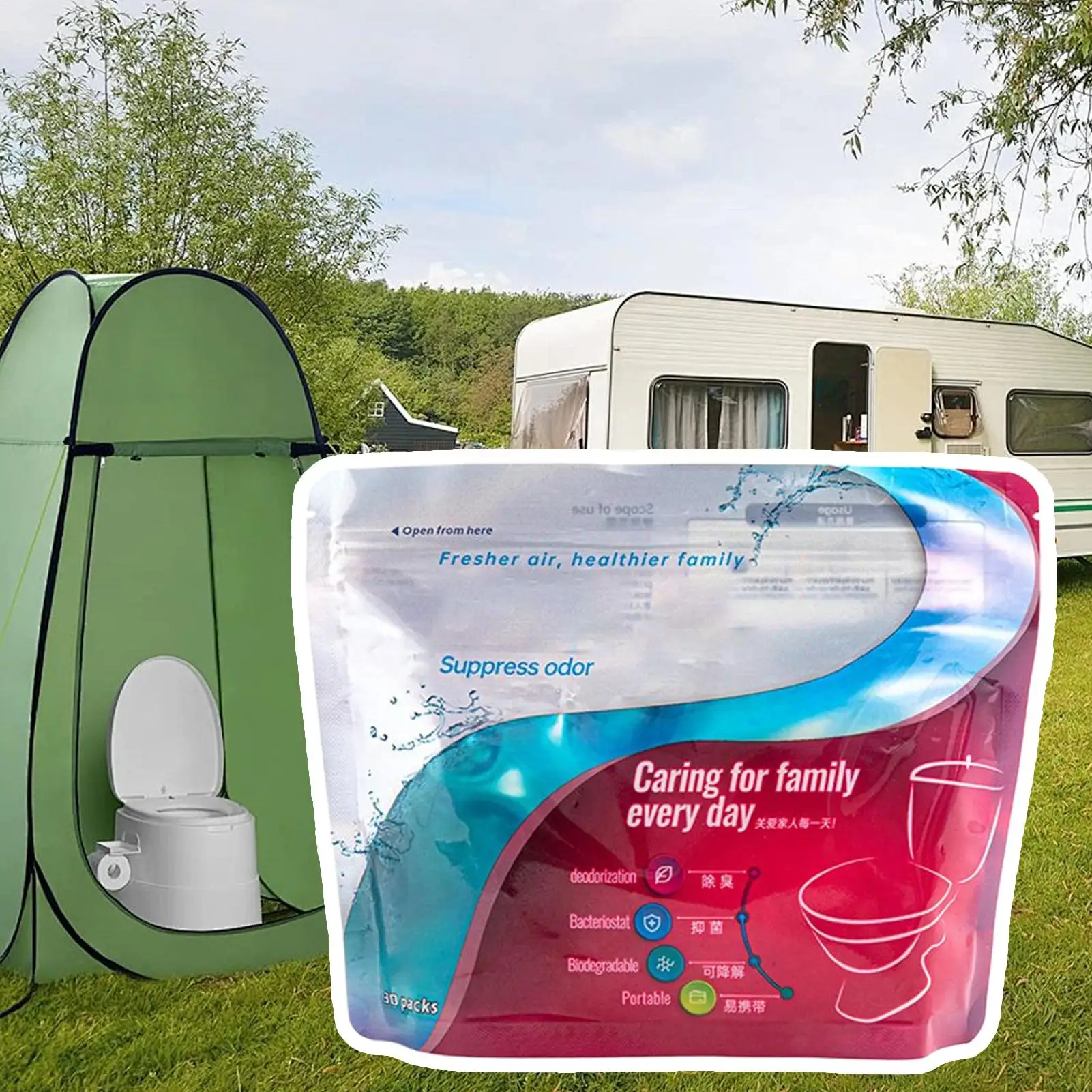 Toilet Absorbent Powder 30 Pieces Camping Toilet Powder Odor Neutralizer Pee Solidifier for Camping Mountaineering Travel Hiking view 4