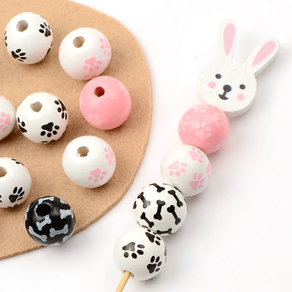 Dog Pattern Series Round Wooden Beads Charms Large Beads DIY Decorations Crafts Kid\'s Jewelry Materials Baby Toys Accessories