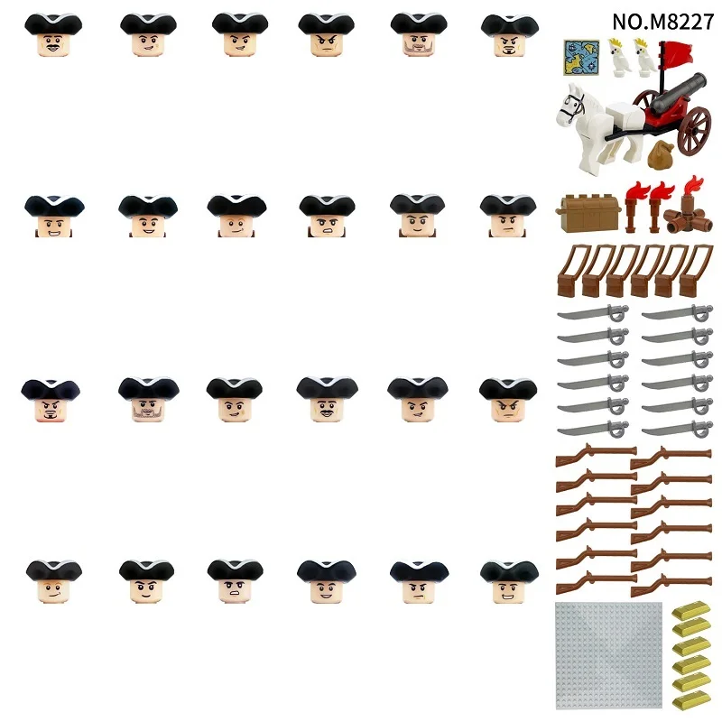 

Набор для сборки военной техники и солдатиков времен Войны за независимость США: 24 мини-фигурки, оружие и аксессуары, строительные блоки, игрушки