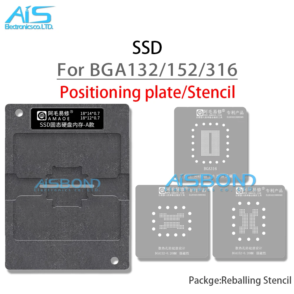 Amaoe BGA Reballing Stencil Template For SSD NAND Flash Memory Chip IC BGA132 BGA316 BGA152 Positioning Solder Plate Tin Net