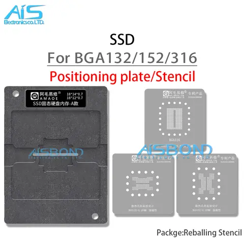 Amaoe BGA Reballing 스텐실 템플릿 SSD NAND 플래시 메모리 칩 IC BGA132 BGA316 BGA152 포지셔닝 솔더 플레이트 Tin Net
