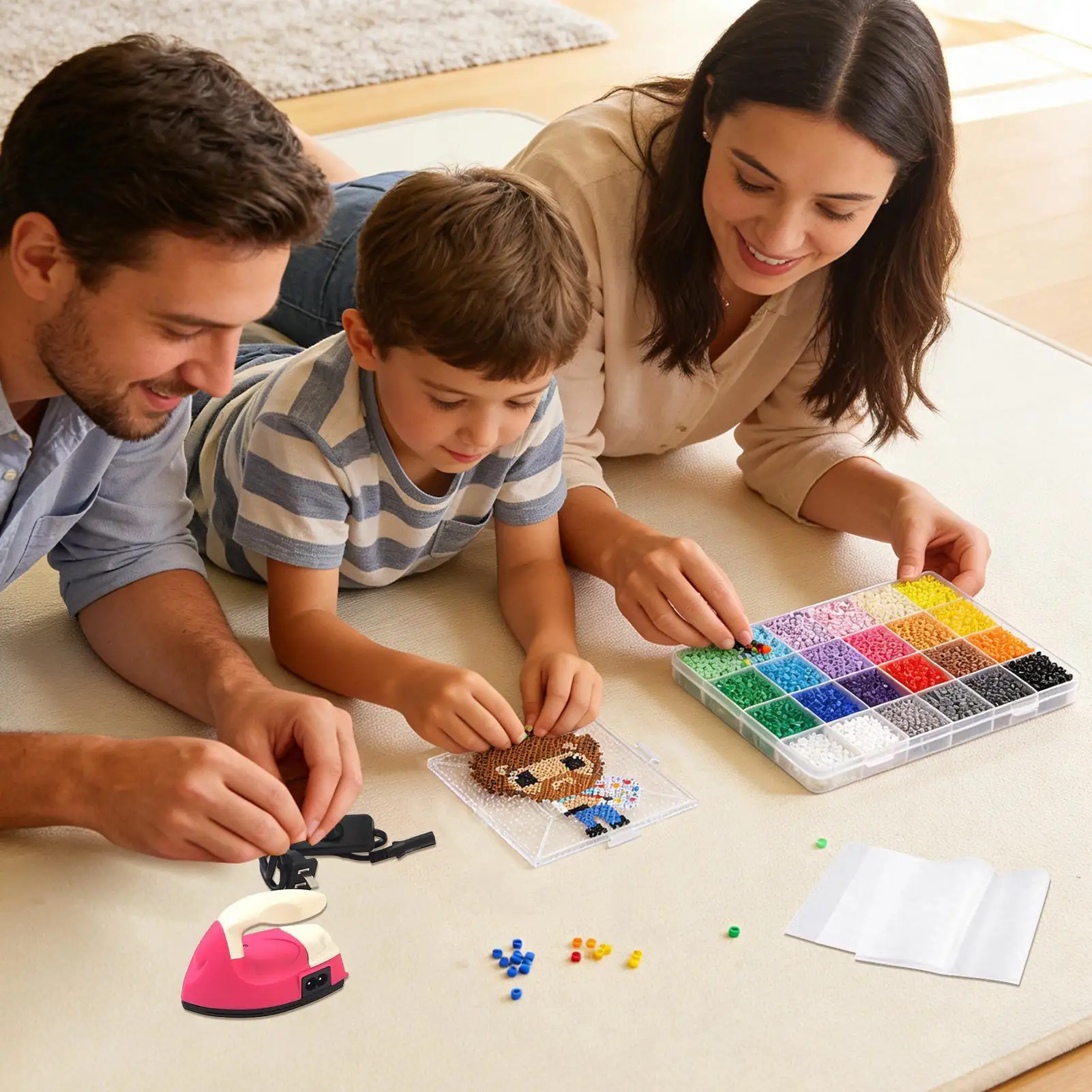 Fuse Bead Kit 24-Colors Craft Activity Material Melty Beads Kit for Girl Boys Christmas Birthday Home School Bracelet Keychain