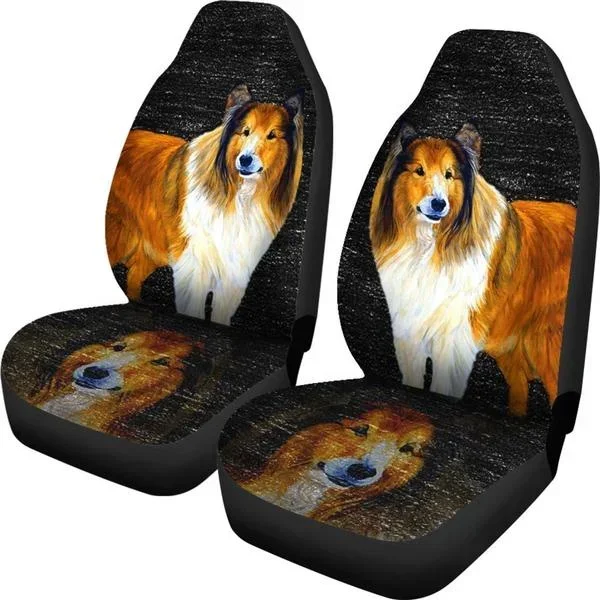 2pcs Rough Collie Dog Print Car Seat Covers