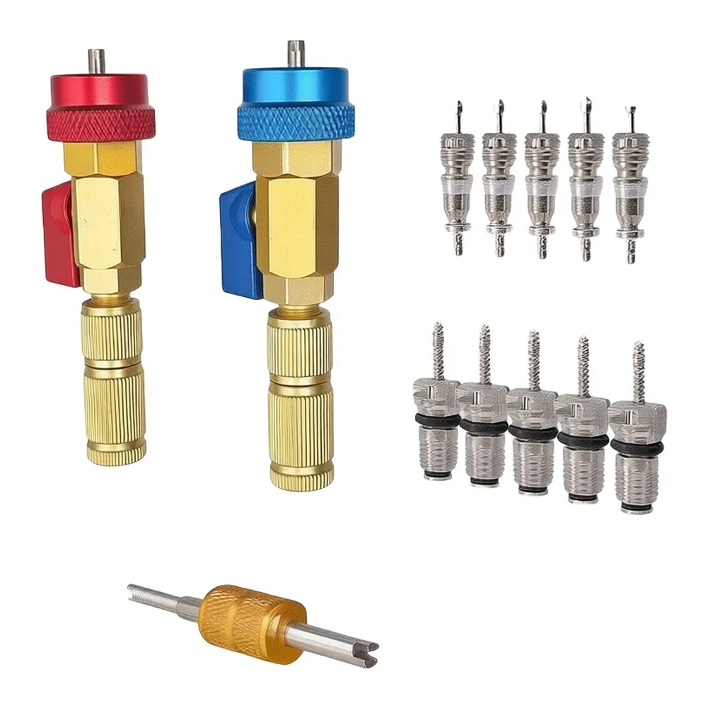 Specific Valve Core Tool Set with High Low Pressure Color Coding Red Blue Brass Body 16.5x12.3x3cm Non Slip Grip