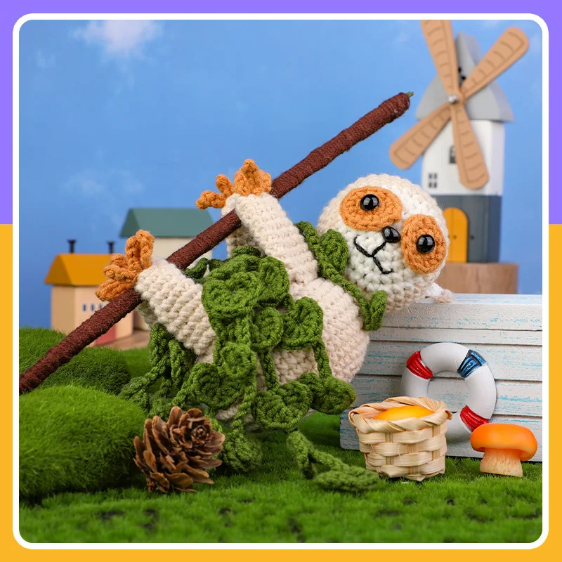 

Sloth Material Bag Knitting Yarn, DIY Accesorios Para Crochet, Hand Woven Set, Cotton Yarn for Crochet, English Illustrations