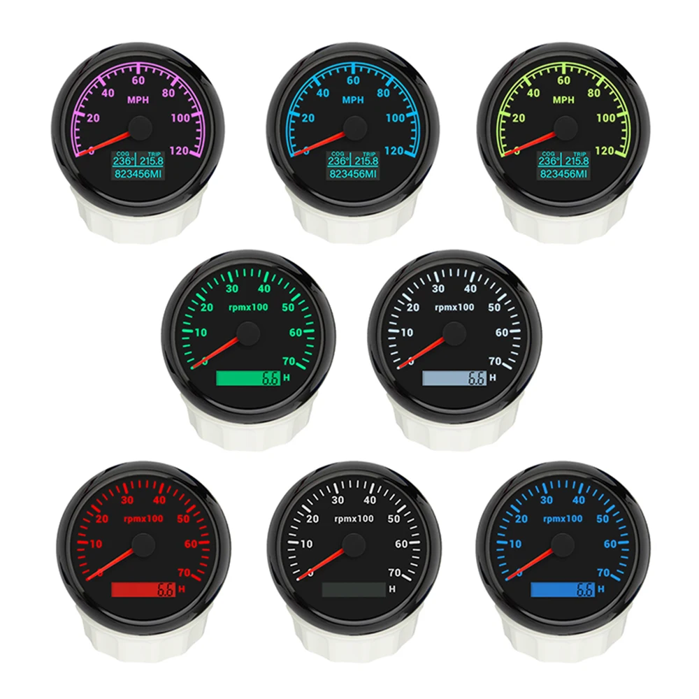 ELING 85mm GPS Speedometer 60M 80M 120M 160M 200M with Tachometer 4K 6K 7K 8K RPM with 7 Colors Backlight for Car Boat Yacht