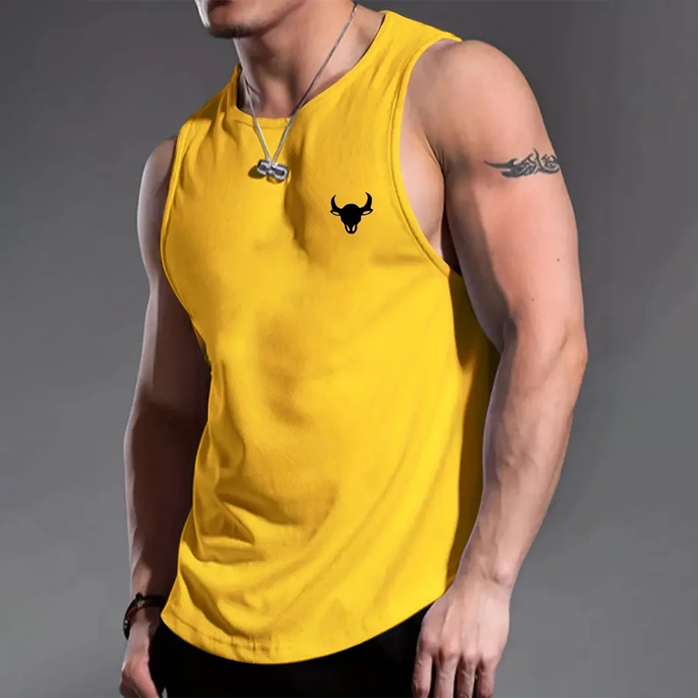 Fashion Men\'s Sleeveless T-Shirt Summer Braces Clothes bull head Print Outdoor Casual Man Gym Clothing O Neck Pullover Sportwear