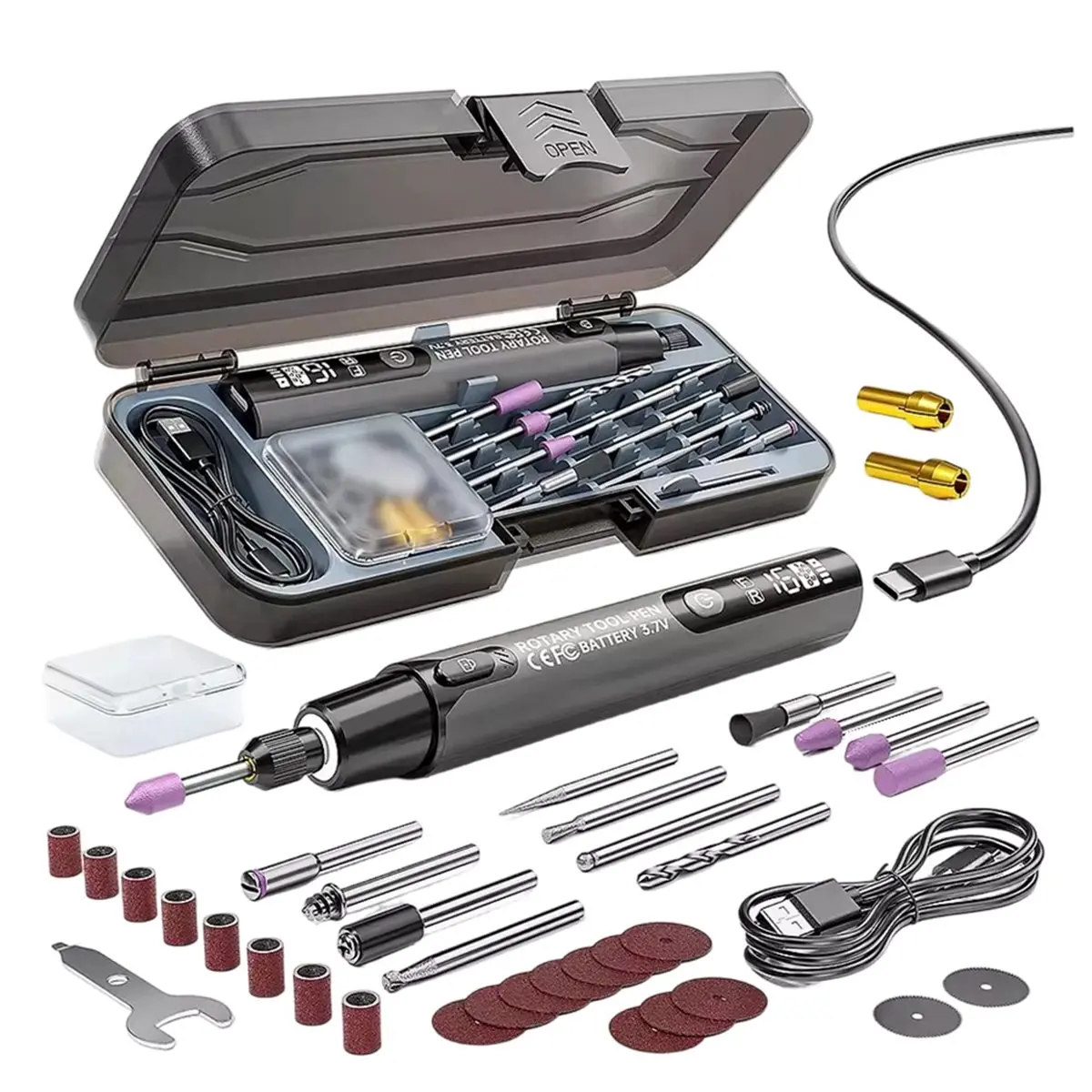 BAAQ Electric Mini Grinder Engraving Pen 4.2V 10000-16000r Wireless Grinder Cordless Micro Rotary Tools Drill Grey