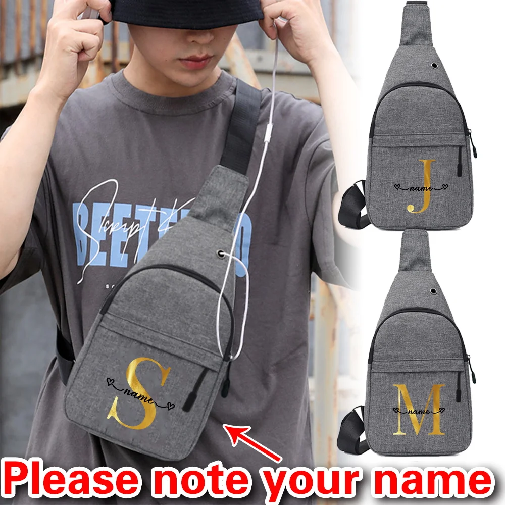 

Personalized Customized Gold Letter Men's Chest Bag Multifunctional Casual Crossbody Bag Men's Fashionable Shoulder Bag