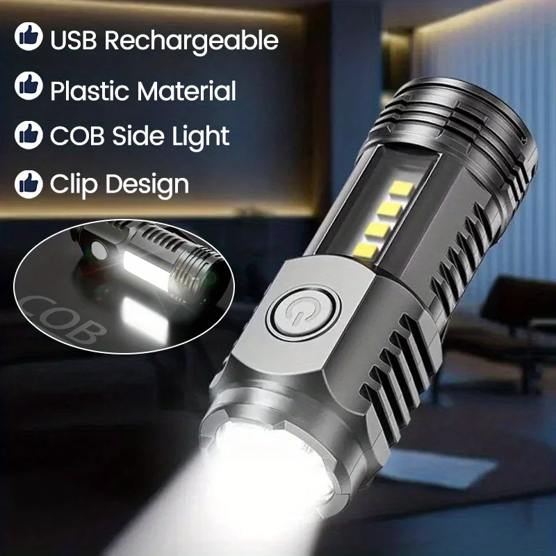 

High Strong Power LED Flashlight Built-in Rechargeable 400mah Battery Lamp with Pen Clip Torch Outdoor Camping Emergency Lantern