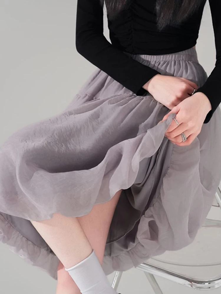 

Женская юбка А-силуэта, весна-лето 2026, новая модель, с высокой талией, эластичная, утягивающая, пышная, из шелковой ткани с цветочным узором