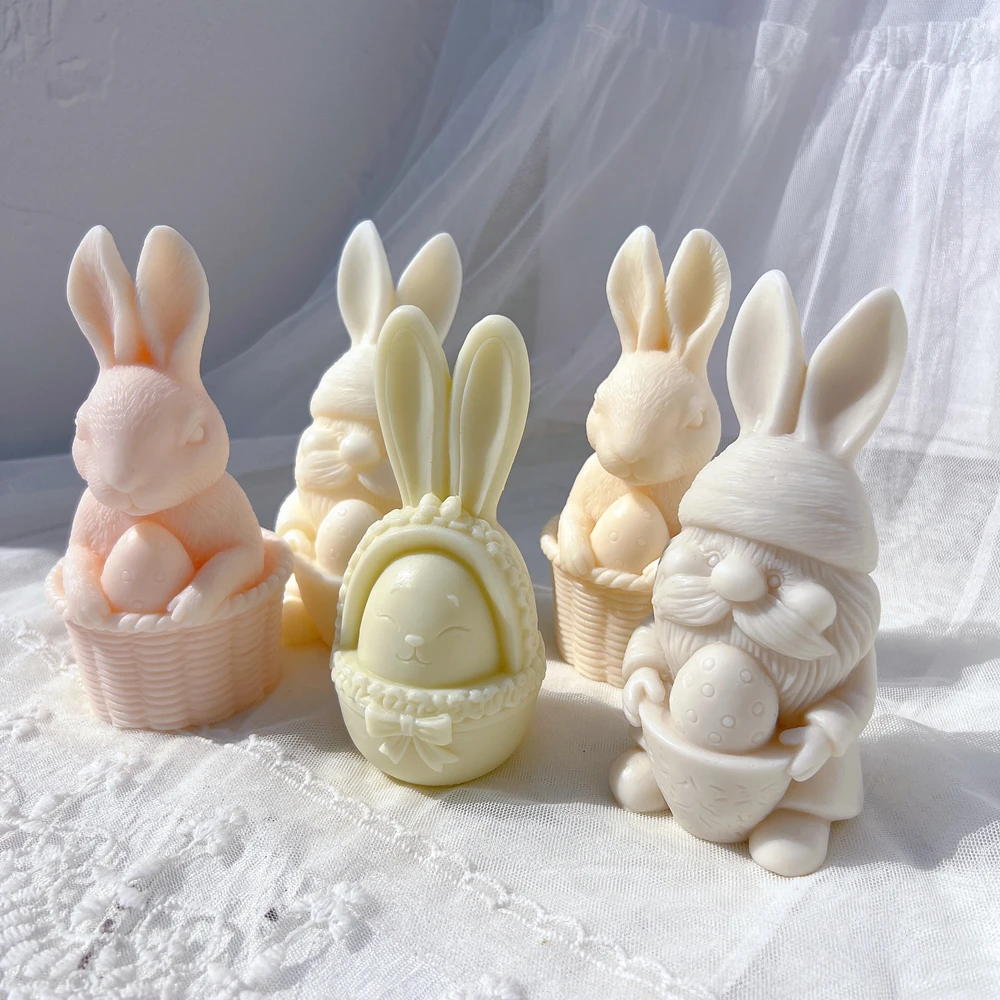 3 Designs Egg Rabbit Silicone Candle Mold Bunny Resin Silicone Mold Animal Soy Wax Mould Easter Home Decor Concrete Mould