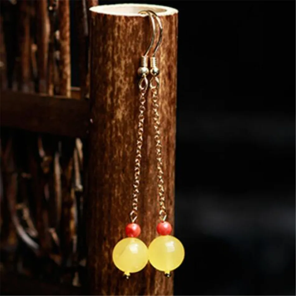 

National style Chicken-butter yellow beeswax eardrops Clip-on Bridal Dangling Jewelry Meisje Drop