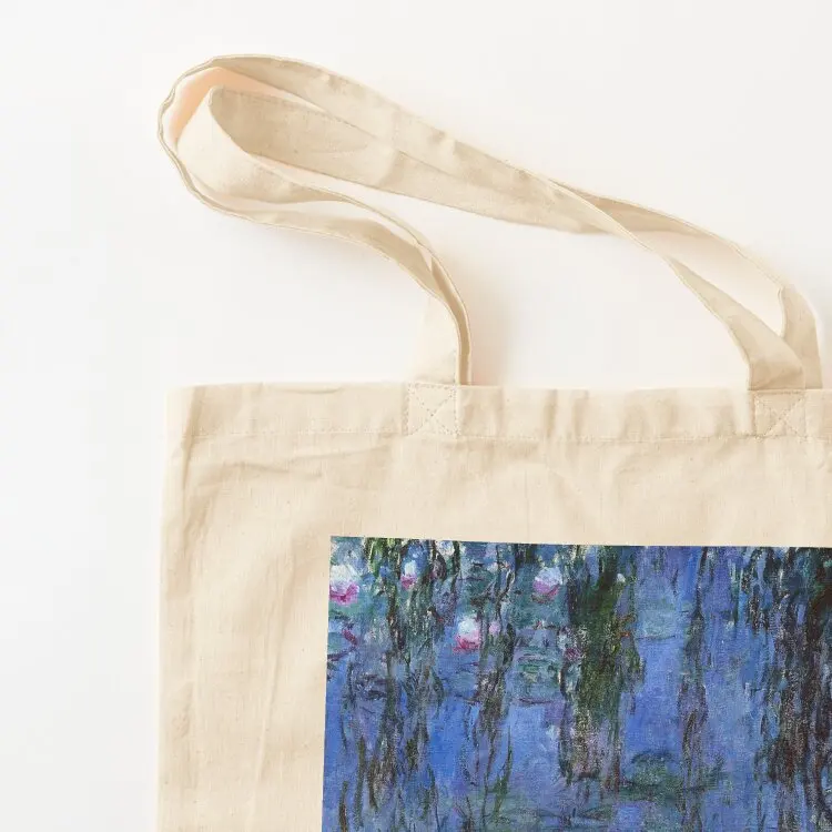 زنابق الماء مونيه نابضة بالحياة الأزرق حمل حقيبة أكياس البيئية سوبر ماركت حقيبة قابلة للطي أكياس عربة التسوق أكياس مخصصة