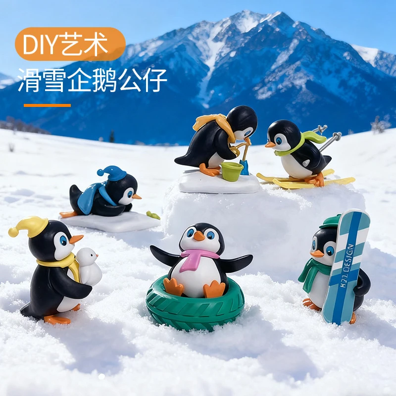 8pcs Crafts Mini Winter Skiing Penguin Miniature Figurine Christmas Figures for Fairy Garden Moss Terrariums DIY Decoration