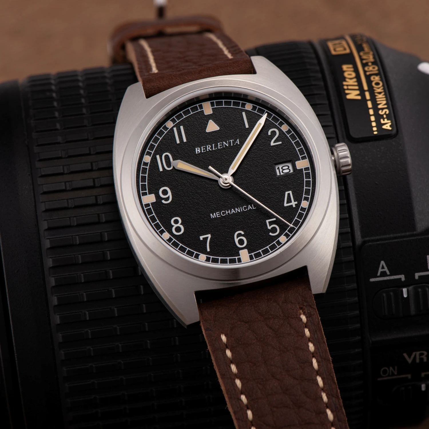 

Брендовые роскошные кожаные часы Berlenta с ручной вышивкой, автоматические механические наручные часы NH35 для мужчин, винтажные военные мужские наручные часы