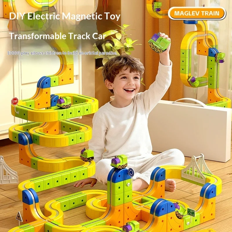 

Магнитный строительный блок «сделай сам», набор трековых автомобилей для детей — красочная обучающая игрушка с большими частицами, собранная модель трека, подарок