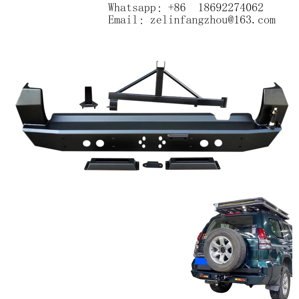 Steel Front & Rear Bumper w/ Fog Light Cut-Outs & Tire Carrier Fit For Hilux Land Cruiser Prado 120 Off-Road Heavy Duty